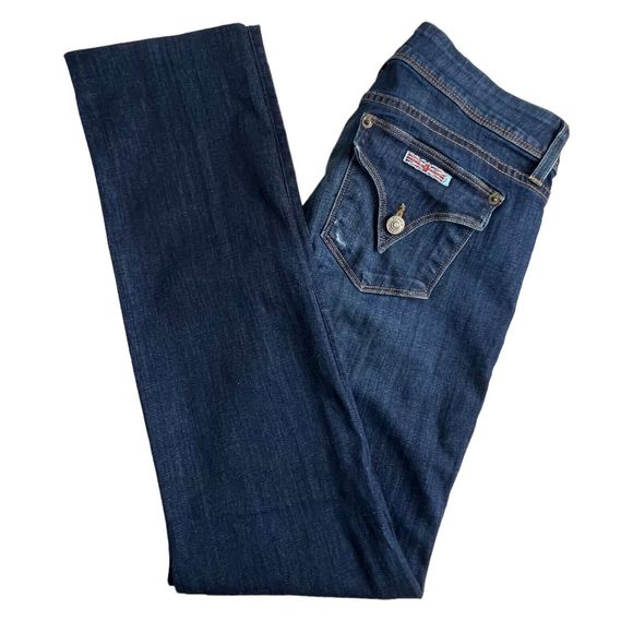 Hudson Womens Dark Wash Low Rise Distressed Flap Pocket Ginny‎ Straight Jeans 27 - Picture 1 of 9